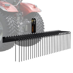 Tow Behind Landscape Rake, 1.8m Tow Dethatcher with 32 Steel Tines, Lawn Dethatcher Rake Attaches to Category 1, 3 Point Hitch for Tractor, for Leaves, Pine Needles, Straw, and Grass