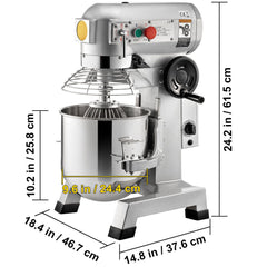 Professional Kitchen Mixer, 10Qt Capacity with Timer, 450W Stainless Steel Bowl Durable Electric Mixer for Commercial Use, 3 Speed Options 113/184/341 RPM, Includes Dough Hook & Whisk