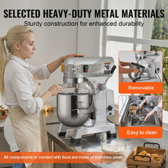 Commercial Food Mixer, 10L Commercial Stand Mixer with 3 Adjustable Speeds, 550W Dough Mixer with Stainless Steel Bowl and 3 Mixing Attachments, Ideal for Restaurant, Bakery, Pastry shop, Cafe