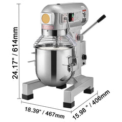 Commercial Food Mixer, 10L Commercial Stand Mixer with 3 Adjustable Speeds, 550W Dough Mixer with Stainless Steel Bowl and 3 Mixing Attachments, Ideal for Restaurant, Bakery, Pastry shop, Cafe