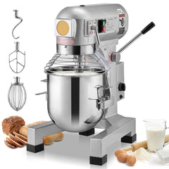 Commercial Food Mixer, 10L Commercial Stand Mixer with 3 Adjustable Speeds, 550W Dough Mixer with Stainless Steel Bowl and 3 Mixing Attachments, Ideal for Restaurant, Bakery, Pastry shop, Cafe