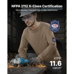 FR Shirts, Flame Resistant Long Sleeve Clothing Lightweight 7 oz Breathable Cotton, Men's Fire Retardant Work Shirt with Pre-shrink Treatment & Pocket, for Welders,Electricians,Gray XL