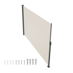 Retractable Side Awning,160X300cm Aluminum Outdoor Privacy Screen, 280g Polyester Water-proof Retractable Patio Screen, UV 30+ Room Divider Wind Screen for Patio, Backyard, Balcony, Beige