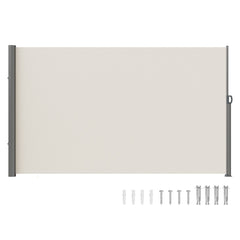Retractable Side Awning,160X300cm Aluminum Outdoor Privacy Screen, 280g Polyester Water-proof Retractable Patio Screen, UV 30+ Room Divider Wind Screen for Patio, Backyard, Balcony, Beige