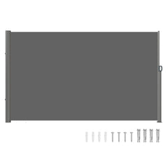 Retractable Side Awning, 180X300cm Aluminum Outdoor Privacy Screen, 280g Polyester Water-proof Retractable Patio Screen, UV 30+ Room Divider Wind Screen for Patio, Backyard, Balcony, Gray