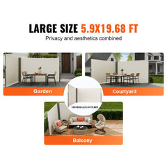 Retractable Side Awning, 180X600cm Aluminum Outdoor Privacy Screen, 280g Polyester Water-proof Retractable Patio Screen, UV 30+ Room Divider Wind Screen for Patio, Backyard, Balcony, Beige