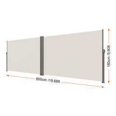 Retractable Side Awning, 180X600cm Aluminum Outdoor Privacy Screen, 280g Polyester Water-proof Retractable Patio Screen, UV 30+ Room Divider Wind Screen for Patio, Backyard, Balcony, Beige