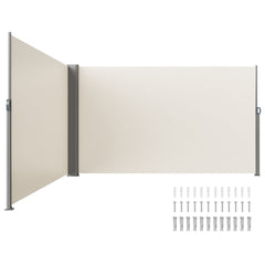 Retractable Side Awning, 180X600cm Aluminum Outdoor Privacy Screen, 280g Polyester Water-proof Retractable Patio Screen, UV 30+ Room Divider Wind Screen for Patio, Backyard, Balcony, Beige