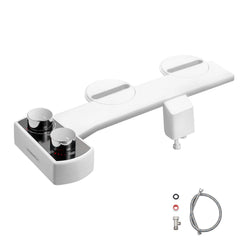 Bidet Attachment for Toilet, Non-Electric Bidet Toilet Seat Attachment - Dual Retractable Nozzles, Adjustable Water Pressure, Easily Installed Cold Water Sprayer for Rear Feminine Wash, White