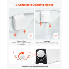 Bidet Attachment for Toilet, Non-Electric Bidet Toilet Seat Attachment - Dual Retractable Nozzles, Adjustable Water Pressure, Easily Installed Cold Water Sprayer for Rear Feminine Wash, White