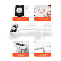 Bidet Attachment for Toilet, Non-Electric Bidet Toilet Seat Attachment - Dual Retractable Nozzles, Adjustable Water Pressure, Easily Installed Cold Water Sprayer for Rear Feminine Wash, White