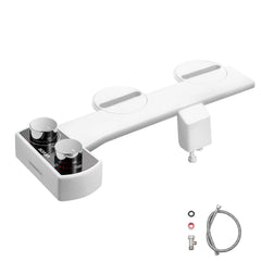 Bidet Attachment for Toilet, Non-Electric Bidet Toilet Seat Attachment - Dual Retractable Nozzles, Adjustable Water Pressure, Easily Installed Cold Water Sprayer for Rear Feminine Wash, White