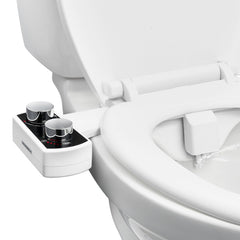 Bidet Attachment for Toilet, Non-Electric Bidet Toilet Seat Attachment - Dual Retractable Nozzles, Adjustable Water Pressure, Easily Installed Cold Water Sprayer for Rear Feminine Wash, White