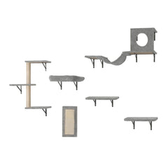 Wall Mounted Cat Shelves, Cat Wall Shelves and Perches with Jumping Boards, Hammock, Sofa, Cat Tree & Cat Grip, Cat Furniture and Shelves up to 40 lbs for Sleeping, Playing, Climbing, Set of 6