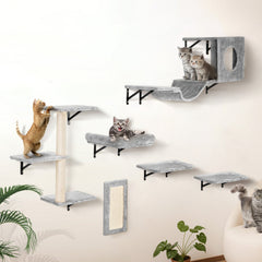 Wall Mounted Cat Shelves, Cat Wall Shelves and Perches with Jumping Boards, Hammock, Sofa, Cat Tree & Cat Grip, Cat Furniture and Shelves up to 40 lbs for Sleeping, Playing, Climbing, Set of 6