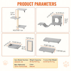 Wall Mounted Cat Shelves, Cat Wall Shelves and Perches with Jumping Boards, Hammock, Sofa, Cat Tree & Cat Grip, Cat Furniture and Shelves up to 40 lbs for Sleeping, Playing, Climbing, Set of 6