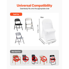 Stretch Spandex Folding Chair Covers, Universal Fitted Chair Cover, Removable Washable Protective Slipcovers, for Wedding, Holiday, Banquet, Party, Celebration, Dining (12PCS White)