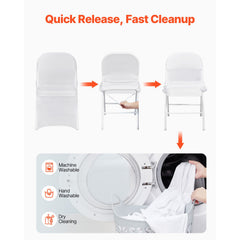 Stretch Spandex Folding Chair Covers, Universal Fitted Chair Cover, Removable Washable Protective Slipcovers, for Wedding, Holiday, Banquet, Party, Celebration, Dining (12PCS White)