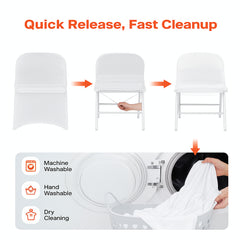 Stretch Spandex Folding Chair Covers, Universal Fitted Chair Cover, Removable Washable Protective Slipcovers, for Wedding, Holiday, Banquet, Party, Celebration, Dining (12PCS White)