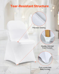 Stretch Spandex Folding Chair Covers, Universal Fitted Chair Cover, Removable Washable Protective Slipcovers, for Wedding, Holiday, Banquet, Party, Celebration, Dining (12PCS White)