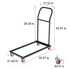 Folding Chair Dolly, Iron Commercial Cart with 12 Chairs Capacity, Folding Chairs Rack Trolley with 4 Casters, Storage Transport Dolly for Flat Stacking Plastic Resin and Wood Chairs, Black