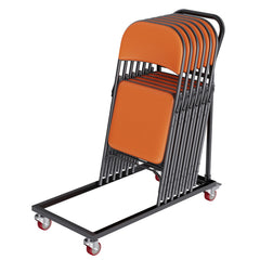 Folding Chair Dolly, Iron Commercial Cart with 12 Chairs Capacity, Folding Chairs Rack Trolley with 4 Casters, Storage Transport Dolly for Flat Stacking Plastic Resin and Wood Chairs, Black