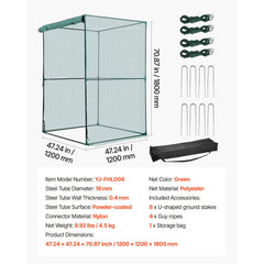 Crop Cage, 1.2 x 1.2 x 1.8 m Plant Protection Tent with Zippered Door, Wind-Resistant Tall Crop Cage, Easy to Install, Outdoor Raised Bed Cover, Tomato Plant Netting for Garden Patio Lawn