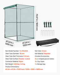 Crop Cage, 1.2 x 1.2 x 1.8 m Plant Protection Tent with Zippered Door, Wind-Resistant Tall Crop Cage, Easy to Install, Outdoor Raised Bed Cover, Tomato Plant Netting for Garden Patio Lawn