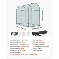 Crop Cage, 1.8 x 0.91 x 1.5 m Plant Protection Tent with Zippered Door, Wind-Resistant Tall Crop Cage, Easy to Install, Outdoor Raised Bed Cover with Frame, Plant Netting for Garden Patio Lawn