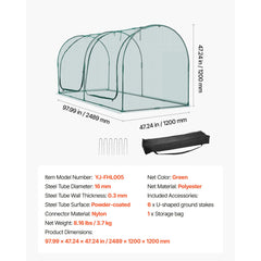 Crop Cage, 2.48 x 1.2 x 1.2 m Plant Protection Tent with Zippered Door, Wind-Resistant Tall Crop Cage, Easy to Install, Outdoor Raised Bed Cover with Frame, Plant Netting for Garden Patio Lawn