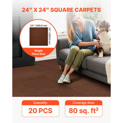 Carpet Tiles 610x610 mm, 20 PCS Peel and Stick Carpet Square Rug, Self Adhesive Commercial Floor Soft Padded for Seamless Cover 7.4㎡, Easy DIY Replacement for Living Room Office, Dark Brown