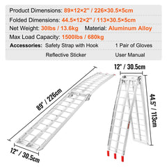 Aluminum Ramp 1500 LBS Foldable Loading Ramps for Pickup Trucks Bed 2 PCS