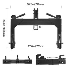 3-Point Quick Hitch with 2 in Receiver, 3000 Lbs Lift Capacity, 3-Pt Hitch with 5 Level Adjustable Bolt, Adaptation to Category 1 & 2 Tractor, Heavy Duty 3 Point Attachments, Black