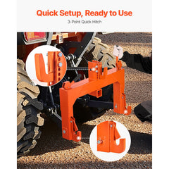 3-Point Quick Hitch with 2 in Receiver, 3000 Lbs Lift Capacity, 3-Pt Hitch with 5 Level Adjustable Bolt, Adaptation to Category 1 & 2 Tractor, Heavy Duty 3 Point Attachments, Orange