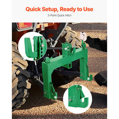 3-Point Quick Hitch with 2 in Receiver, 3000 Lbs Lift Capacity, 3-Pt Hitch with 5 Level Adjustable Bolt, Adaptation to Category 1 & 2 Tractor, Heavy Duty 3 Point Attachments, Green