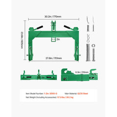 3-Point Quick Hitch with 2 in Receiver, 3000 Lbs Lift Capacity, 3-Pt Hitch with 5 Level Adjustable Bolt, Adaptation to Category 1 & 2 Tractor, Heavy Duty 3 Point Attachments, Green