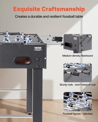 Foosball Table, 121 cm Standard Size Table, Indoor Full Size Foosball Tables for Home, Family, and Game Room, Durable Soccer Set, Includes 2 Balls, Score Keeper, and 2 Cup Holders