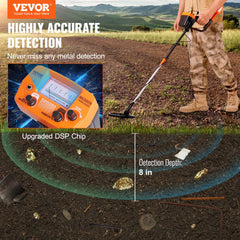 Metal Detector for Adults & Kids, 8", Professional Adjustable Higher Accuracy Gold Detector, IP68 Waterproof Coil with LCD Display Advanced DSP Chip, for Detecting Gold Coin Treasure Hunting