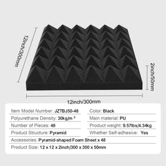 Acoustic Foam Panels 48 Pack 12 x 12 x 2 in Adhesive for Wall Ceiling