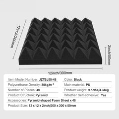 Acoustic Foam Panels 48 Pack 12 x 12 x 2 in Adhesive for Wall Ceiling
