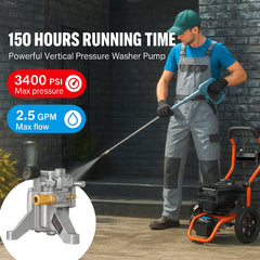 Pressure Washer Pump, 22 mm Shaft Vertical, 3400 PSI, 2.5 GPM, Replacement Power Washer Pumps Kit, Parts Washer Pump, Compatible with Honda, Simpson, RYOBI, Briggs & Stratton, Subaru, Craftsman