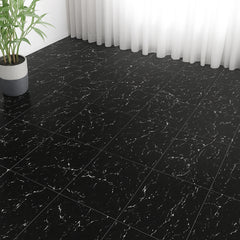 Self Adhesive Vinyl Floor Tiles 12 x 12 inch, 50 Tiles 1.5mm Thick Peel & Stick, Black Marble Texture DIY Flooring for Kitchen, Dining Room, Bedrooms & Bathrooms, Easy for Home Decor