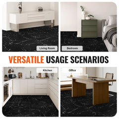 Self Adhesive Vinyl Floor Tiles 12 x 12 inch, 50 Tiles 1.5mm Thick Peel & Stick, Black Marble Texture DIY Flooring for Kitchen, Dining Room, Bedrooms & Bathrooms, Easy for Home Decor