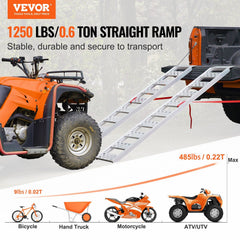 Aluminum Ramps, 1250lbs, Straight Ramp with Treads and Load Straps, Portable Loading Ramp for Motorcycles, ATVs, Trucks, Lawn Mower, Dirt Bike, Garden Tractor, 78"L x 12"W, 2Pcs