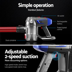 Devanti Stick Vacuum Cleaner Bagless Cordless Red 150W