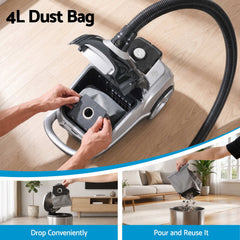 DEVANTI Bagged Vacuum Cleaner Powerful Suction for Carpet Wood Tile Floor