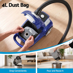 DEVANTI Bagged Vacuum Cleaner Powerful Suction for Carpet Wood Tile Floor