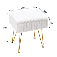 Vanity Stool Chair with Hidden Storage for Dresser Makeup Soft Faux Fur Flip Top Ottoman Foot Rest with 360 Adjustable Feet for Bedroom Living Room White