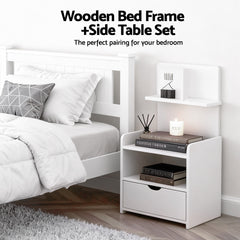 Artiss King Single Bed Frame and Bedside Table White