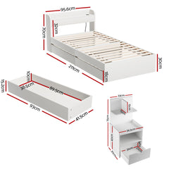 Artiss Single Bed Frame with Charging Ports and Bedside Table